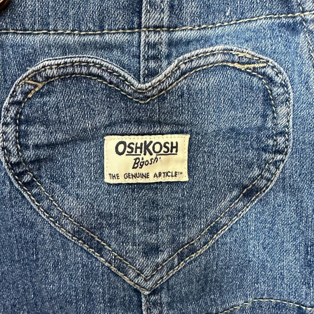 Oshkosh B'gosh Blue Vestbak Overalls Toddler Girl Heart Pocket 2T Ruched Pockets